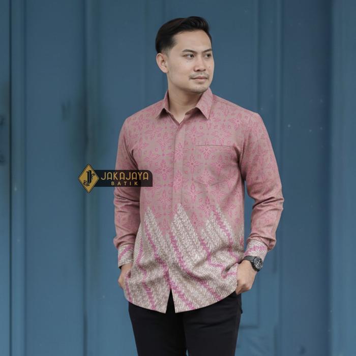Puspa Arum Dusty Pink Kemeja Batik Pria Lengan Panjang Modern Lapis Furing Batik JJ 25 Jakajaya JJ 2
