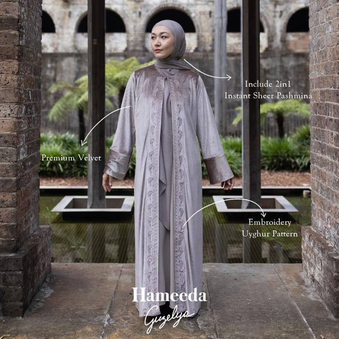 Hameeda x Guzelya - Armor | Velvet Abaya Outer with 2in1 t Sheer Pashmina