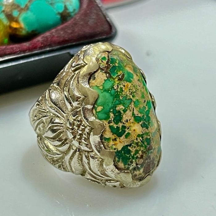 Batu cincin Pirus persia lawas serat emas asli