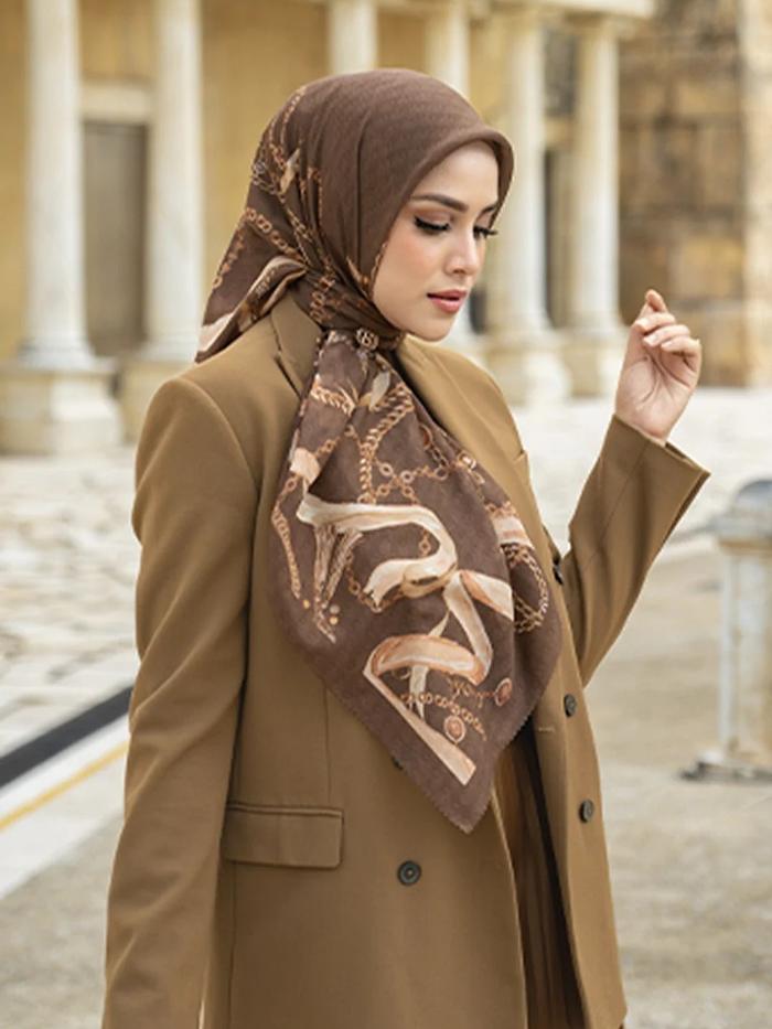 MODINITY Buttonscarves Sale BS Signature Chain 1.0 Etoupe Voal Square AS IS