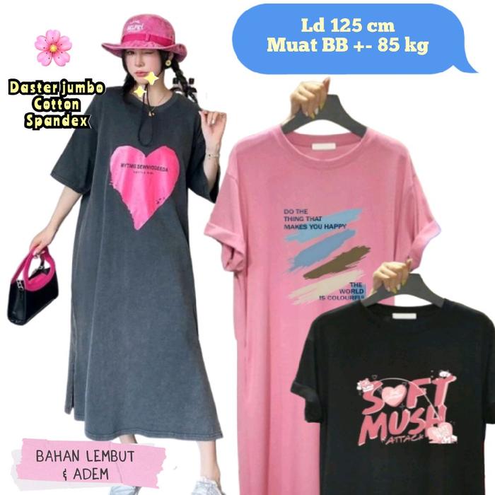 Daster Kekinian Jumbo Ld 120 Dress Santai Kaos Oversize XXL Bumil Friendly Motif Mickey Love Tulisan
