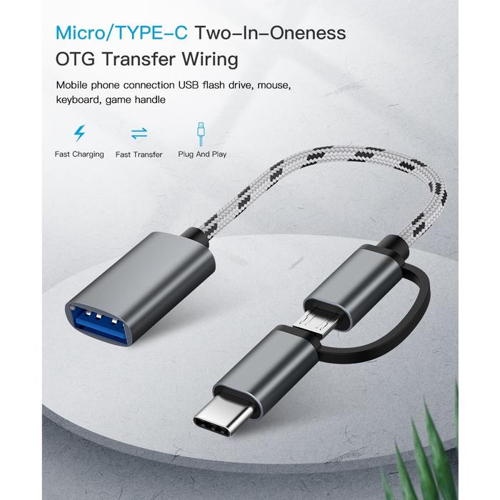 Kabel OTG 2 in 1 Multifungsi Kabel OTG 2in1 Kabel OTG Type C Kabel OTG Micro USB Kabel OTG Android K