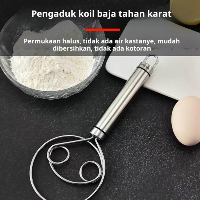 Pengaduk adonan dan tepung baja tahan karat harian, alat pengaduk adonan manual, pengaduk bubuk, ton