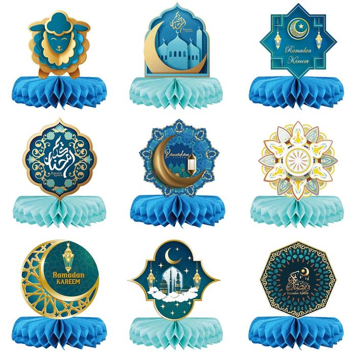 9Pcs Theme Party Desktop Paper Fan Honeycomb Ball Moon Star