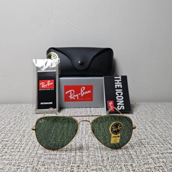 KACAMATA RAYBAN AVIATOR RB3025 L0205 GOLD LENS GREEN ORIGINAL