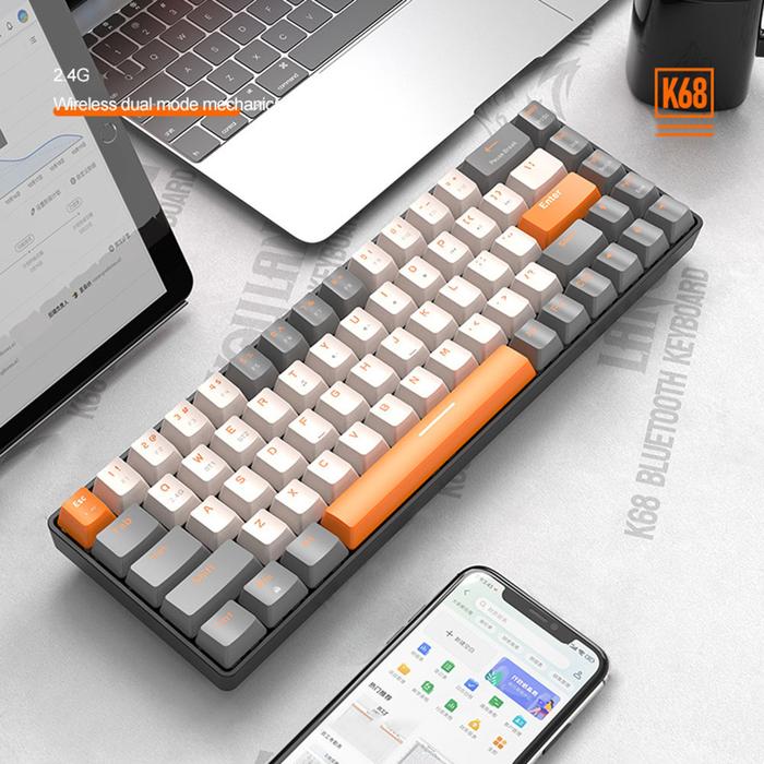 K68 2.4G/BT5.0 Keyboard Mekanis Gaming Nirkabel 68 Tombol Keyboard