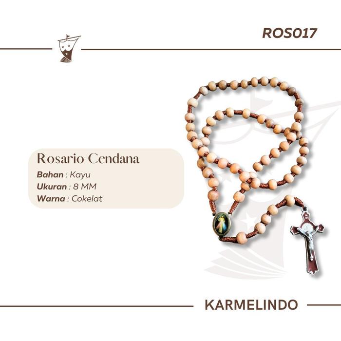 Rosario Cendana Kayu 8mm Katolik Kalung Salib Pria Wanita Tali