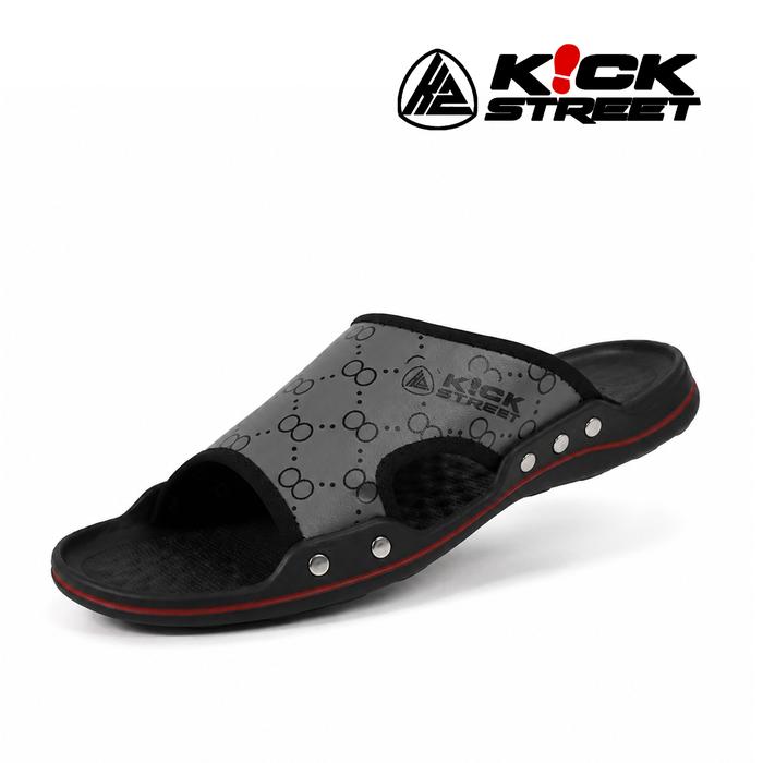 Kazimina KCC 111 Sandal Pria Casual Kick Street Premium – Sandal Slide Hitam Abu Desain Modern, Nyam