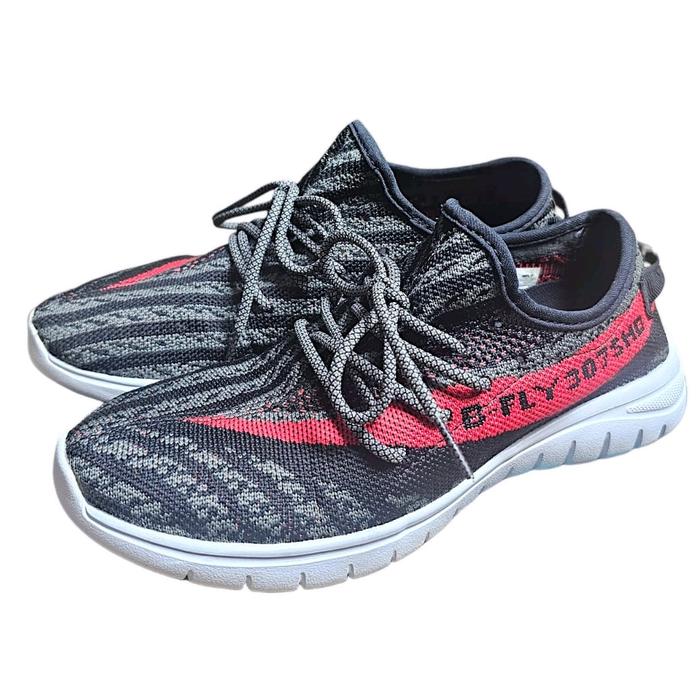 BFLY Sepatu Sneakers Knit Slip On Unisex Casual Running Sporty JAGGER 4 GREY/BLACK/RED