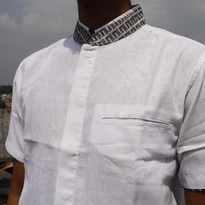 KQ501 Baju Koko Pria Contempo Lengan Pendek Putih Polos Kerah Motif CUCI GUDANG