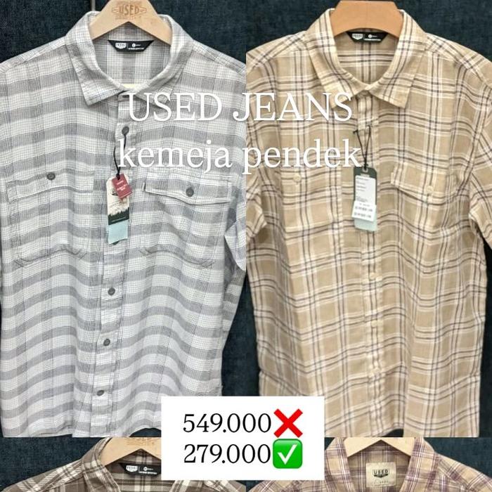 kemeja pendek kotak-kotak Used jeans Katun