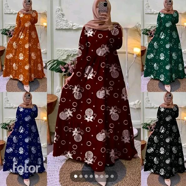 MIDI DRES, MIDI DRES RAYON, MIDI DRES RAYON BUSUI, MIDI DRES MOTIF BUNGA
