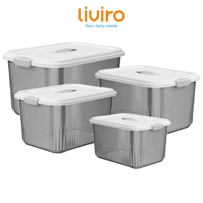 Liviro Container Box Jumbo Plastik Keranjang Penyimpanan Besar Kotak Serbaguna Double Lock Set 4 Pcs