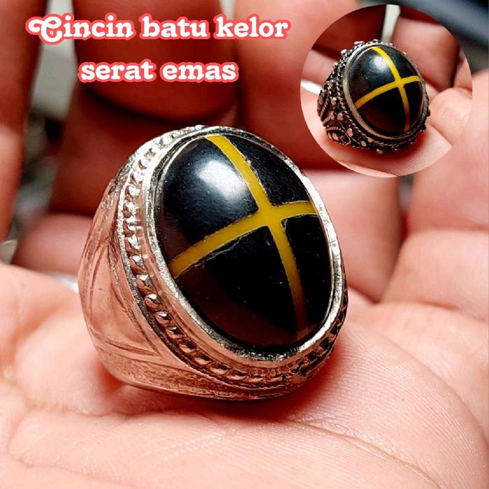 Cincin batu kelor tapak jalak serat emas  cincin akik pria terlaris