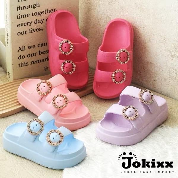 Felics555- Sandal Slop Cewek Hias Gesper Gold Dua( Size 24-35(555K-1/555T-1))