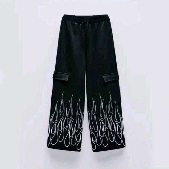 Celana Cargo Fire Dewasa Long Pants Unisex Pria Wanita Hitam