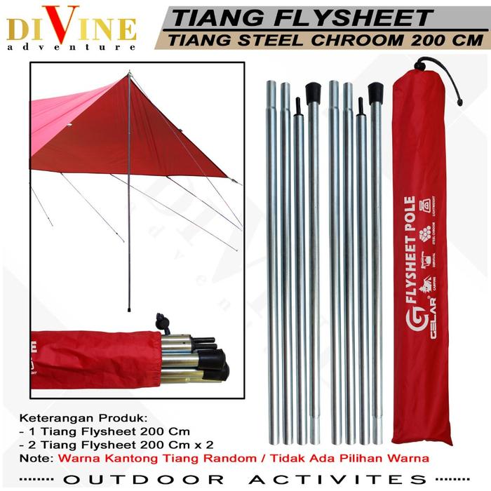READY tiang flysheet steel lapis chroom tiang tenda flysheet pole 200 cm tiang multifungsi