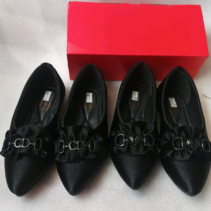 Sepatu Balet Wanita Flatshoes Kekinian Terbaru Hitam Ys04 Flat Shoes Ballet Kerut Karet Tinggi Hak 1