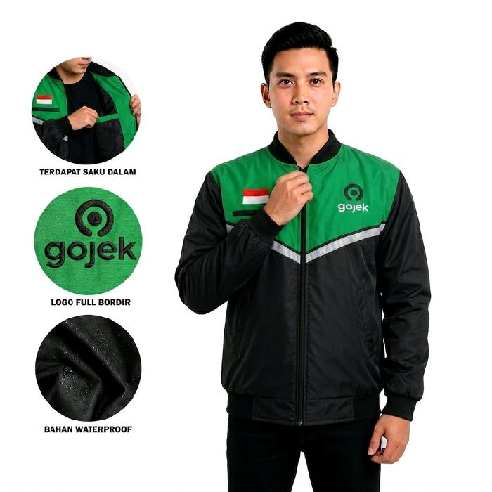 PROMO! !  Jaket Driver G-jk Kombinasi Motif Terbaru Bahan Taslan Logo Full Bordir List Menyala
