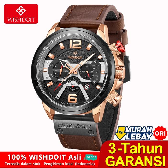 WISHDOIT Asli Jam Tangan Pria Keren Anti Air Baterai Hitam Jam Pria Kepopuleran Keren Olahraga Multi