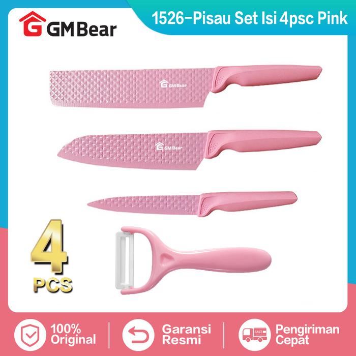 [INSTAN] GM Bear Pisau Dapur Diamond Set (4 in 1) 1526 - Pink Diamond Knife Set