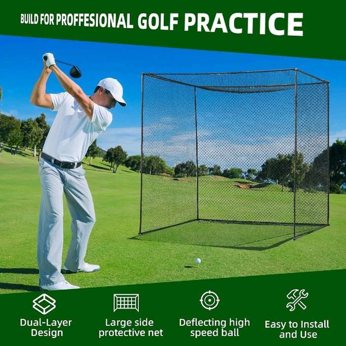 PREMIUM Paket Net Driving Golf Mini 2mx2mx2m Pipa Besi dengan Rumput Sintetis Matras Driving Karpet