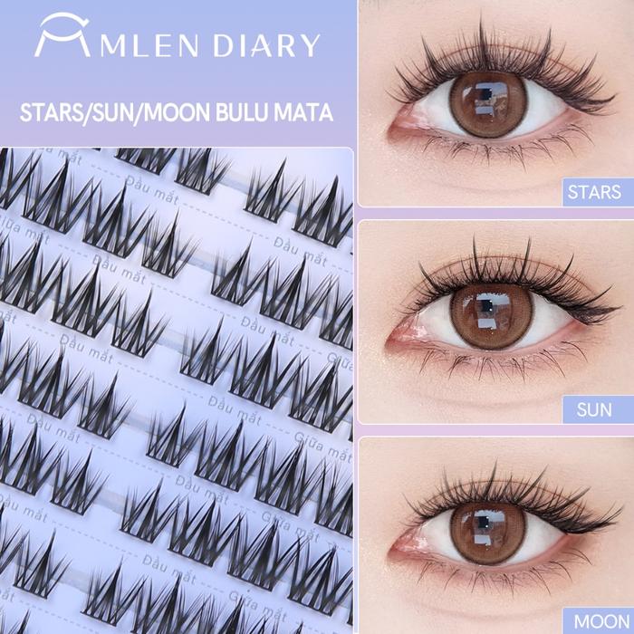 Mlen Diary Star Seri Bulu Mata Palsu Stars Bulu Mata Palsu + Lem Panjang 9-12 mm Moon Sun Bulu Mata