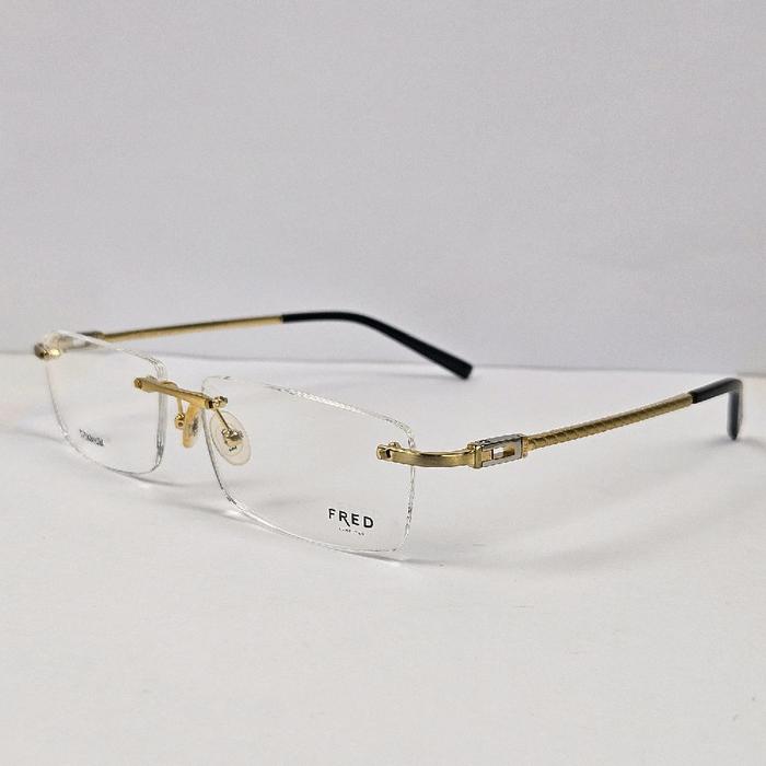 frame kacamata pria wanita elegan kotak fred frameless bor titanium FLB44083 gold bisa  Lensa Photoc