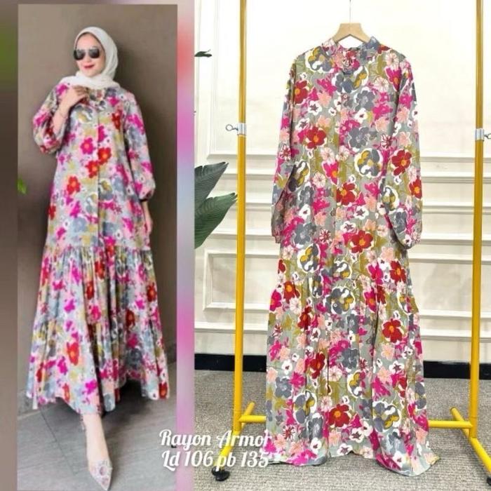 Gamis rayon model rempel bawa kancing aktif By jevani