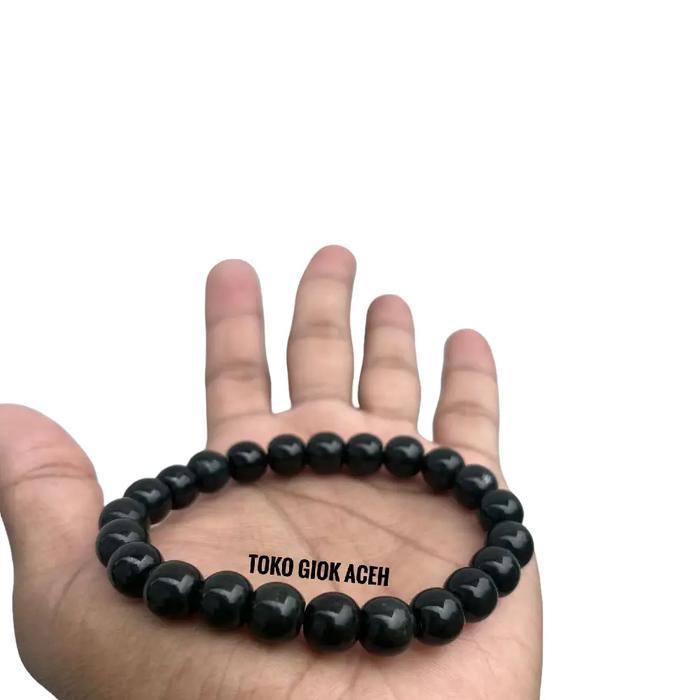 gelang giok black Jade hitam pekat dimensi 10mm