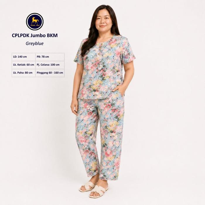 Batik Kuda Mas Setelan CPLPDK Jumbo LD-140 Busui 3 Kancing Piyama Rayon Panjang Lengan Pendek Big Si
