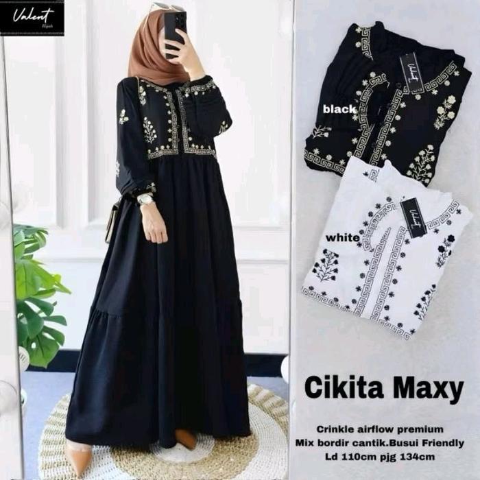 Gamis wanita cantik crinkle premium/ crinkle bordir/crinkle premium/ gamis crinkle cikita bordir