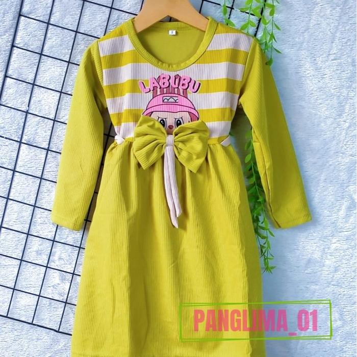 Baju Gamis Anak Perempuan Knit Hornets Tanpa Hijab - Pink, Denim, Lemon, Saleem, Dusty, Sage - 6 Var