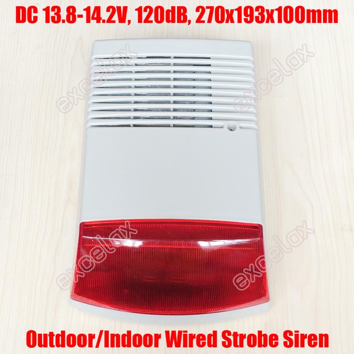 Outdoor Wired Security Flash Strobe Siren Sound Light 13.8-14.2V Red