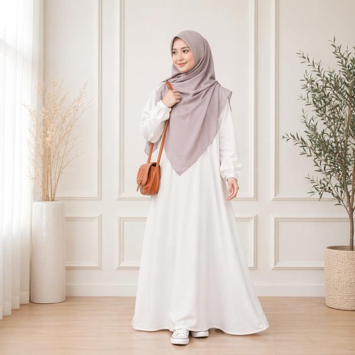 Gamis Polos Simpel Hitam Mocca Milo Dusty Pink Navy Maroon Silver Putih Army Lavender Size S M L XL 