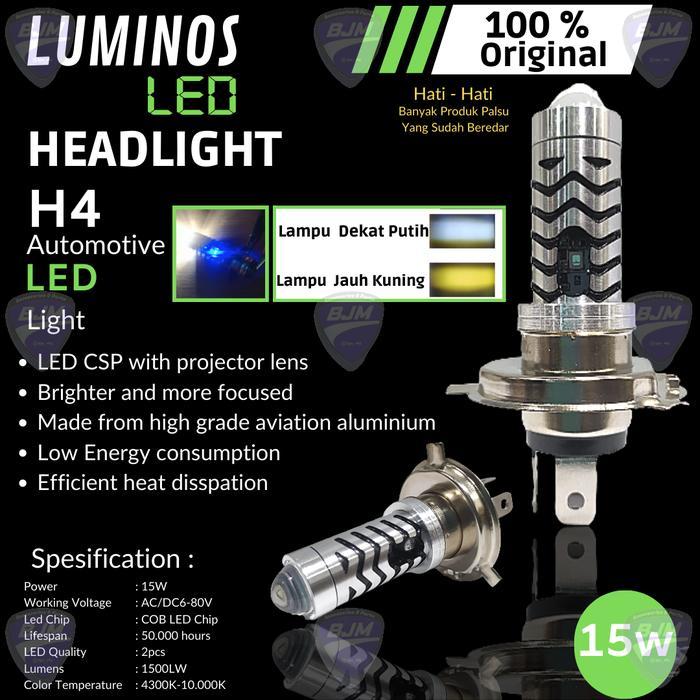 LAMPU LED DEPAN MOTOR LUMINOS LASER LED H4 LS2 HI LOW DC WHITE YELLOW