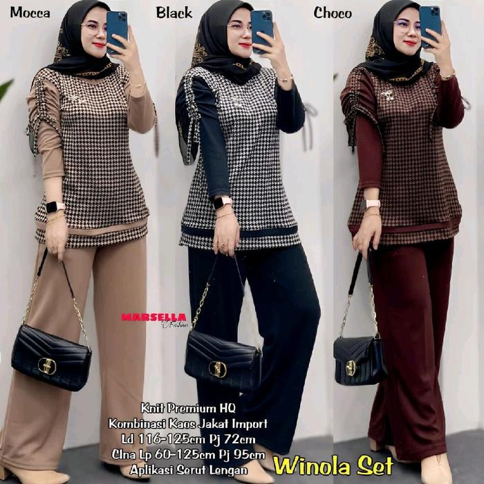 WINOLA SETELAN ONE SET SETCEL BLOUSE PANTS WANITA CASUAL BAHAN KNIT PREMIUM LD 130 CM FIT XXL