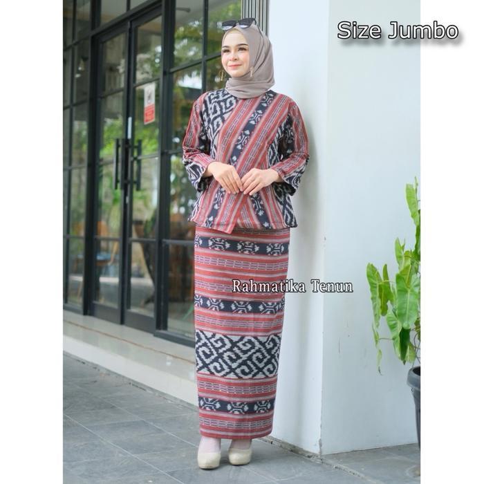 Baju Set Tenun Jumbo, Bella Set series Jumbo, Baju wanita Set blus jumbo rok Jumbo, Set tenun ethnic