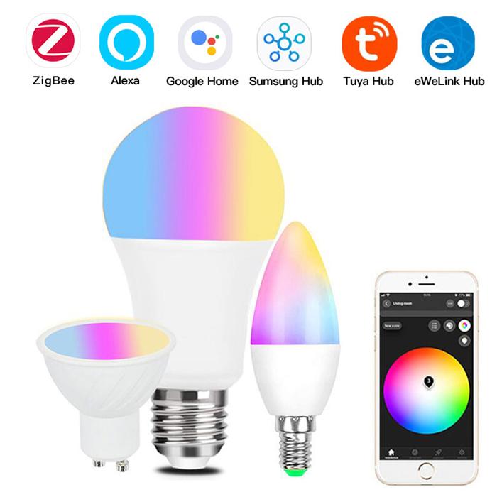 ZigBee Tuya Smart Home Led Lamp E27 GU10 E14 RGBCW Dimmer Bulb Light