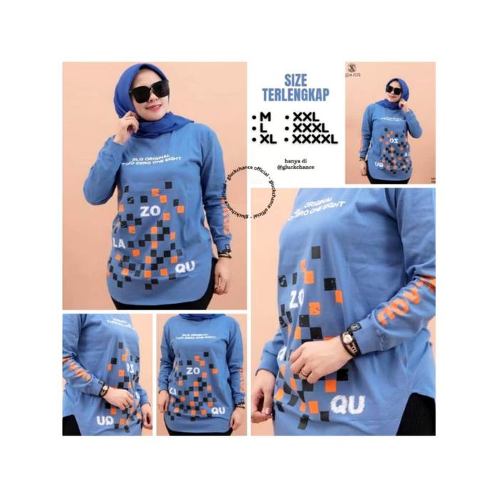 Kaos Wanita Zolaqu Original Lengan Panjang Jumbo Oversize Semitunik Biru Piyon 2025