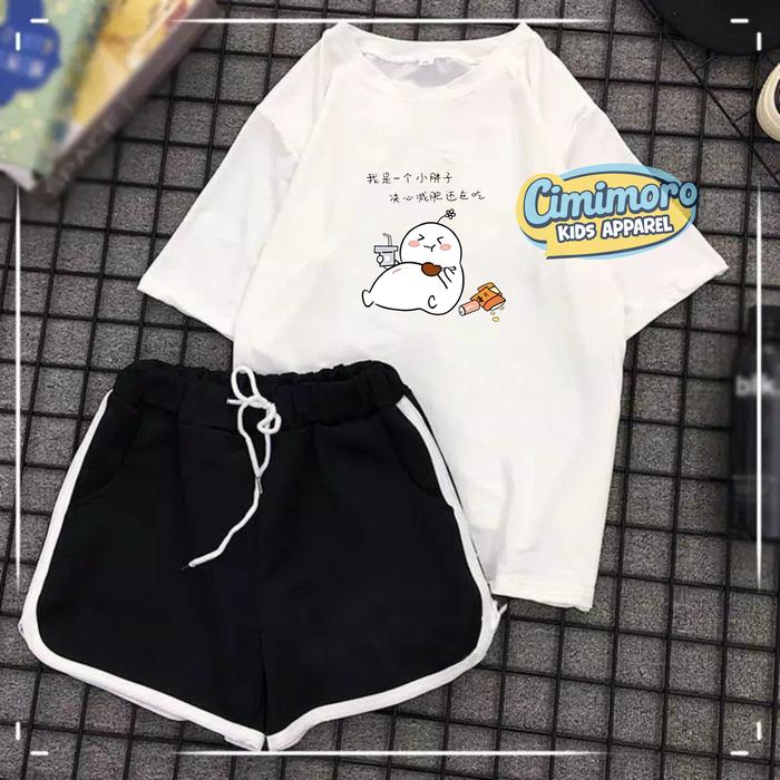 Cimimoro Setelan Wanita Hotpant Gambar Quby Fat Fashion Celana Pakaian Baju
