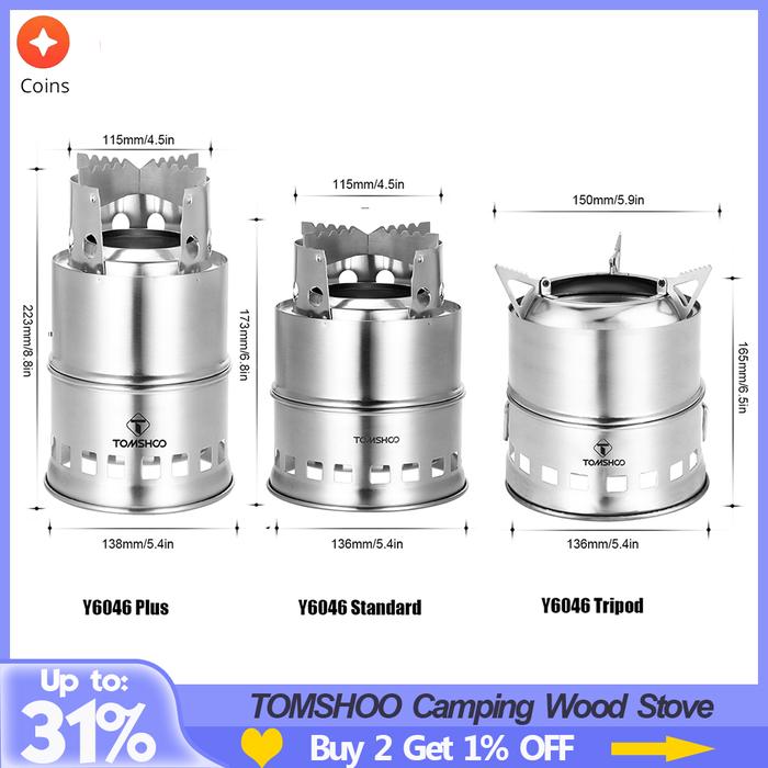 TOMSHOO Camping Wood Stove Windproof Wood Burning Stove
