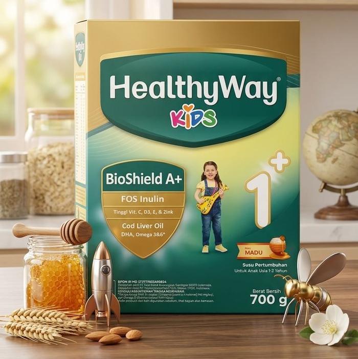 HealthyWay Kids 1+ Madu 700g - Susu Pertumbuhan Anak dengan BioShield A+ FOS Inulin & Cod Liver Oil 