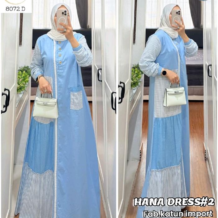 yasminafa3! Gamis Maxy Katun Premium Ori Kombinasi Motif Salur Bunga dan Kotak Terkesan Elegant ld 1