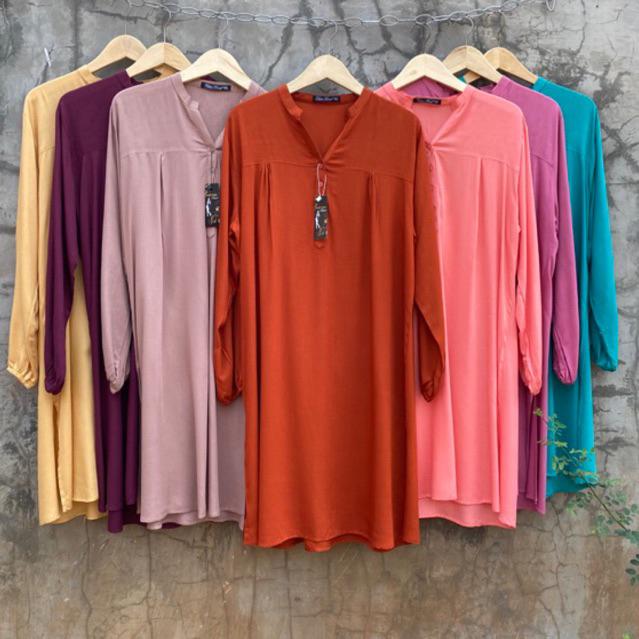 Terbaik Long Tunik Rayon Polos Teracota Merah Bata Firebrick Red Pakaian Wanita Kekinian Baju Cewek 