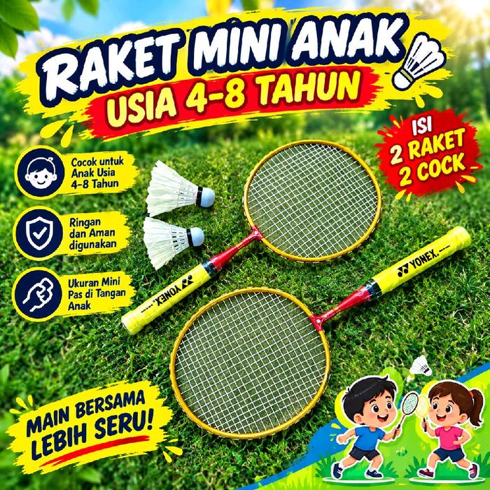 raket badminton anak mini set siap main isi 2 raket 2 cock