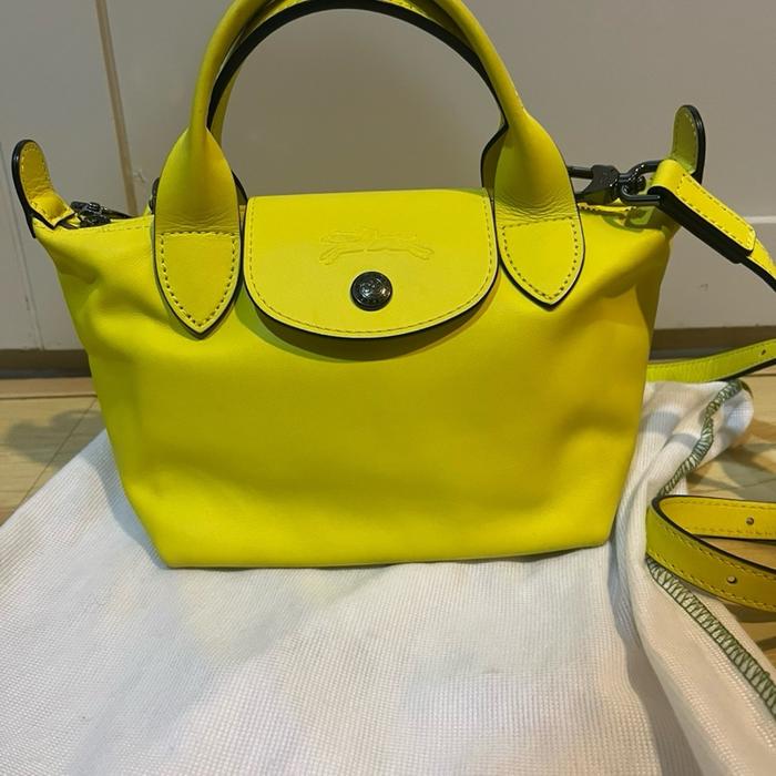 Original longchamp pliage de cuir xs lemon yellow like ne
