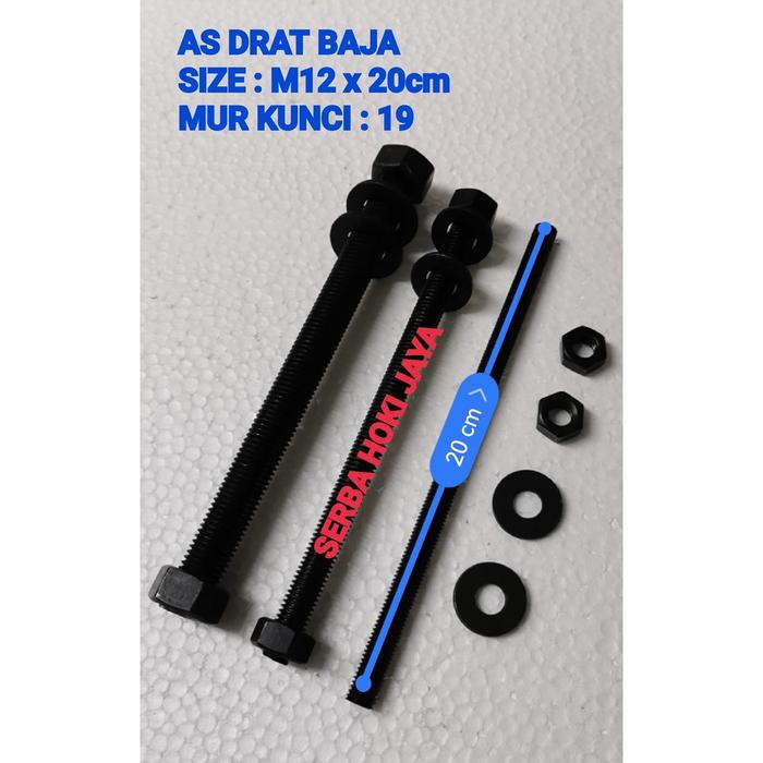 AS DRAT BAJA 8.8 M12 x 20cm + 2pcs MUR M12 + 2pcs RING PLAT M12 / LONG DRAT BAJA 8.8 M12 x 20cm + 2p