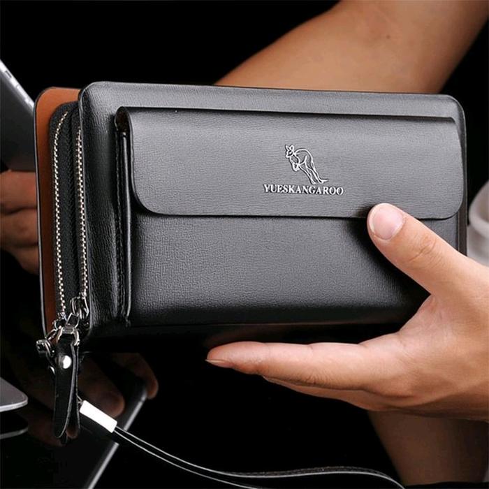 Dompet Panjang Pria 5OOO kartu uang elegan Kulit Hitam Cowok