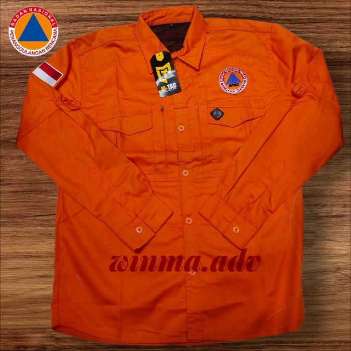 Kemeja TACTICAL BNPB Full Bordir Di atas Saku Kiri Logo BNPB Terbaru | Baju Seragam Lengan Panjang B